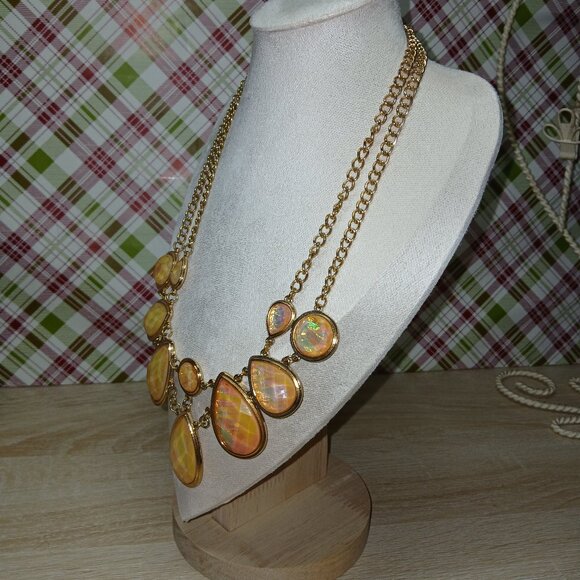 Gold Tone Yellow Rhinestone Teardrop Vintage Necklace Costume Jewelry #108 - Picture 3 of 9